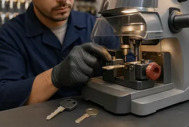 Chaveiro em Uberaba utilizando uma máquina copiadora para reproduzir uma chave.